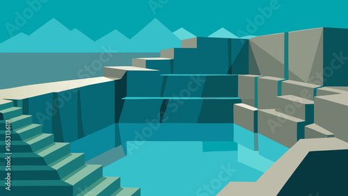 An Abandoned Quarry with Perfectly Geometric Terraced Walls Urban