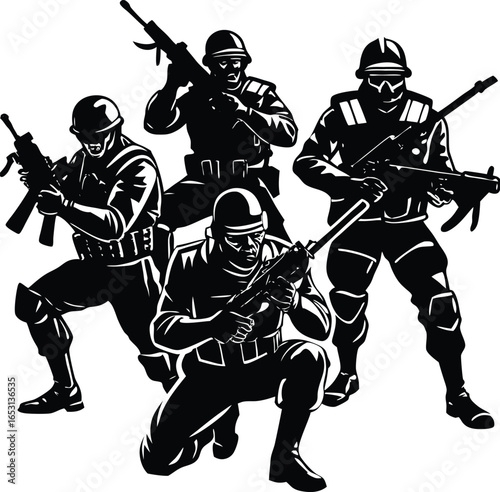 Modern soldiers in tactical gear with assault rifles
