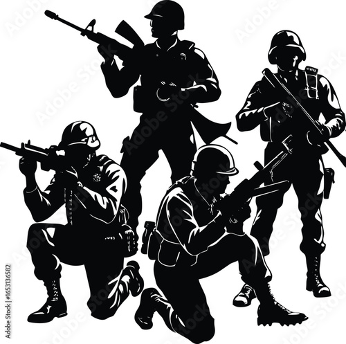 Modern soldiers in tactical gear with assault rifles
