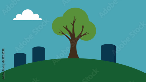 Peaceful Graveyard on a Hill with Simple Headstones Serene Memorial
