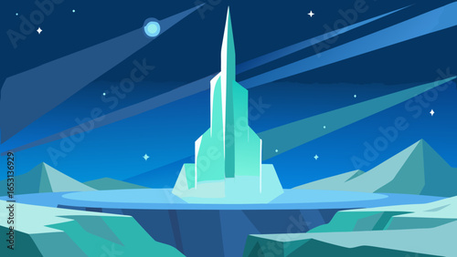 Polar Region with Towering Ice Spires Catching Light Arctic Beauty Art