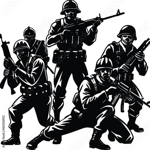 Modern soldiers in tactical gear with assault rifles