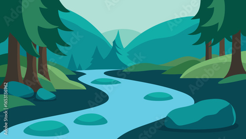 A Quiet Forest Stream Flowing Over Smooth Rounded Stones Nature Scene
