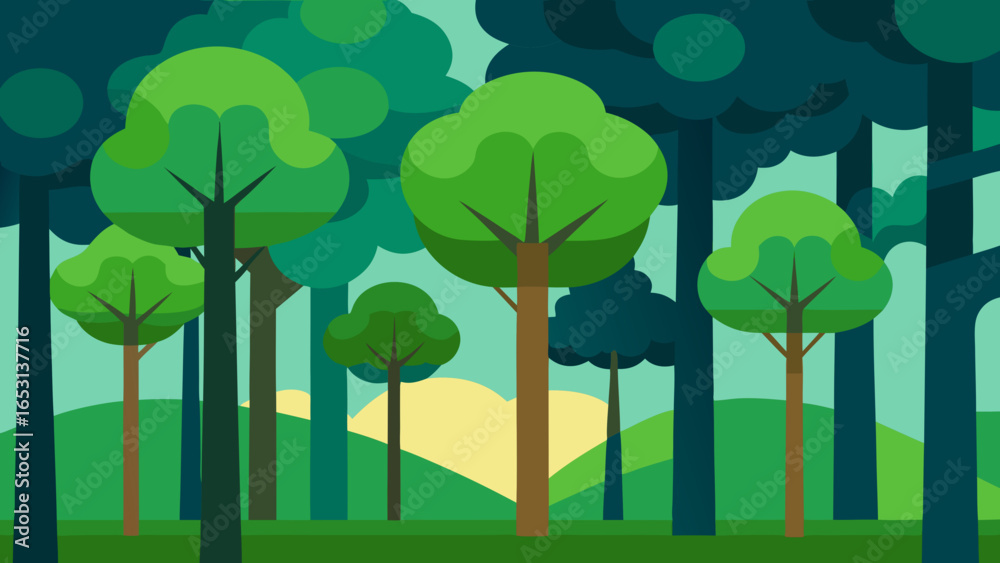Obraz premium Explore a Stylized Illustration of a Forest with Tall Straight Trees