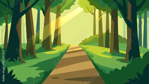 Walk a Tranquil Forest Path with Dappled Sunlight Filtering Through