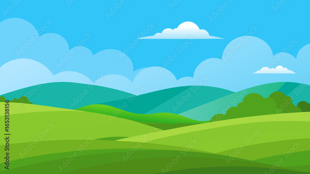Fototapeta premium Beautiful vast expanse of rolling green hills under a bright blue sky