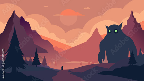 A mysterious valley where giant spectral spirit animals roam silently