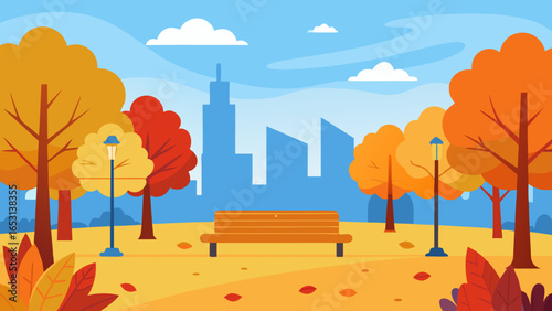 Vibrant city park in autumn with an abundance of colorful trees