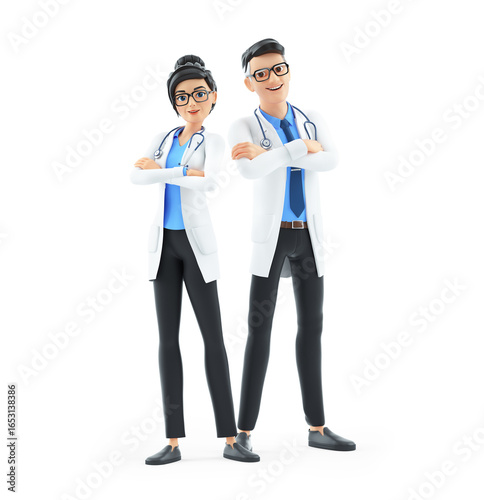 3d cartoon doctors with arms crossed