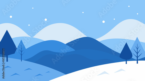 Serene winter landscape featuring snow covered hills and bare trees