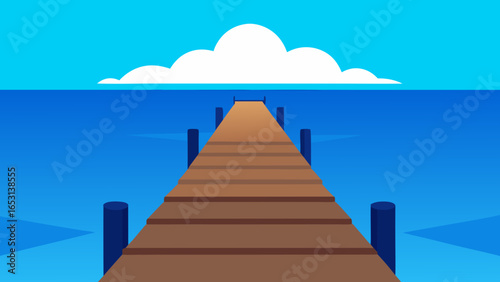Tranquil wooden pier extending into the calm blue sea landscape