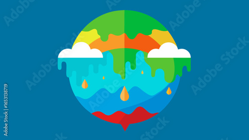 A whimsical world where the rain falls as different colored drops