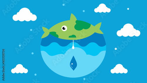 A surreal world where the sky is a vast liquid ocean above