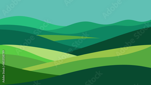 Serene rolling hills displaying visible layers of different green shades