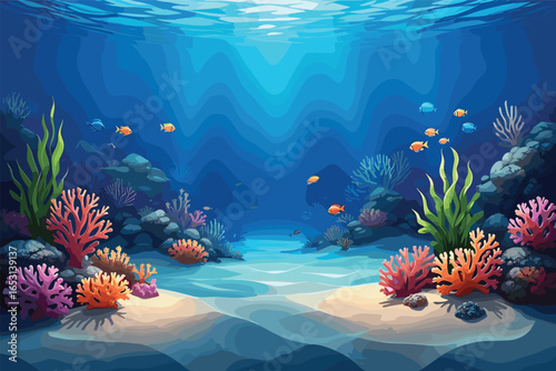 corals with underwater view background. Vector illustration
