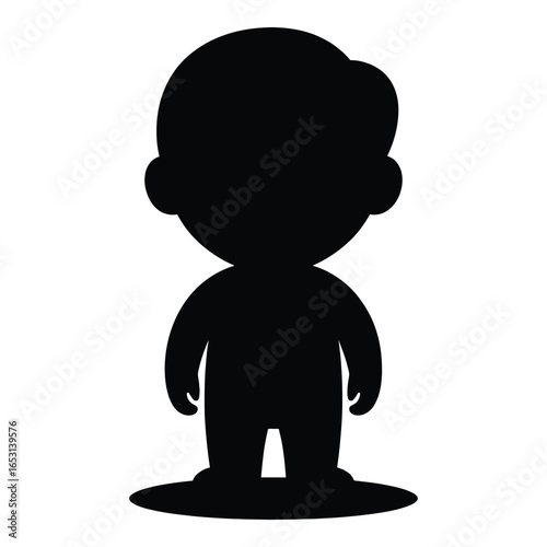 Silhouette of a young boy standing alone isolated on white background for graphic design purposes and artistic illustrations for childrens books and educational material