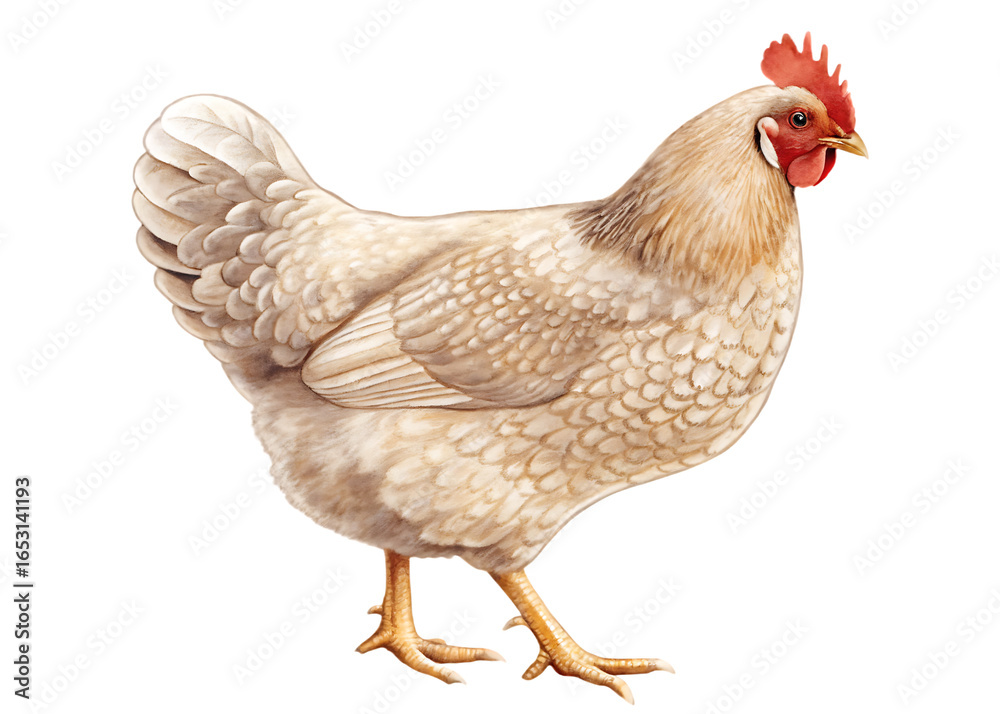 Fototapeta premium Light brown chicken with red comb isolated on a transparent background