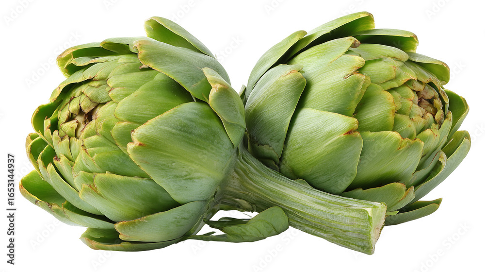 Fototapeta premium Two fresh green artichokes together