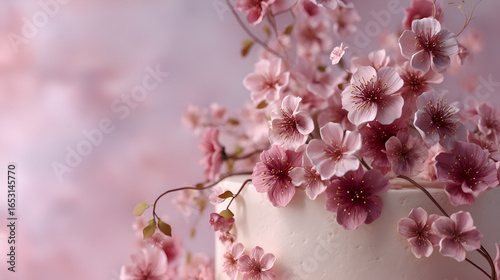 Wallpaper Mural Elegant dessert adorned with pink blossoms, capturing a delicate spring aesthetic in a soft pastel palette. Torontodigital.ca