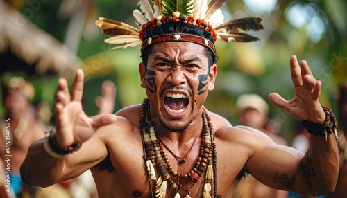 Intense Maori Haka Performer Displaying Cultural Heritage and Fierce Dedication