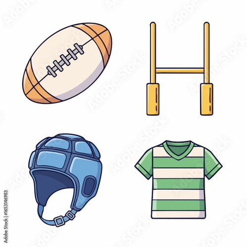 Minimalist Vector SVG Illustration Set Featuring Sports Equipment and Apparel in Flat Design Style with Bright Colors for Web and App Use