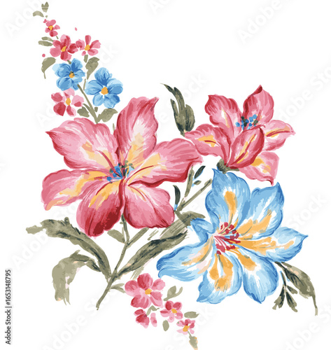 Decorative vintage flower bunch. Vector set of blooming flowers  design. Adornment for wedding invitations and greeting cards. Antique flower for page decoration