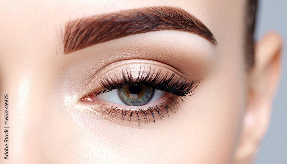 Naklejka premium Eye Closeup with Defined Eyebrow and Eyelash Extensions for Beauty Concept