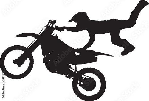 Silhouette Illustration of a Freestyle Motocross Rider Performing a Trick Mid Air on a Dirt Bike
