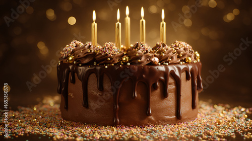 Delicious chocolate cake with candles, perfect for celebrating a special occasion with sweetness and joy.