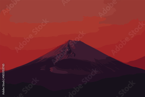 Quiet night with a background of beautiful mountain views from the outskirts of the city. Vector illustration
