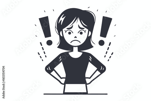 Stressed Woman With Laptop, Headaches, Anxiety, Lightning on White Background