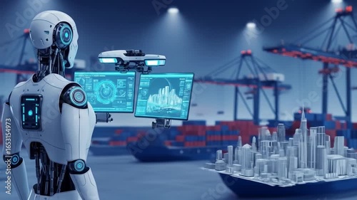 Robot Manages Smart Logistics at Futuristic Port