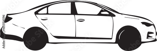 Sleek Sedan Illustration: A detailed, monochrome illustration of a modern sedan, showcasing its streamlined design and elegance. 