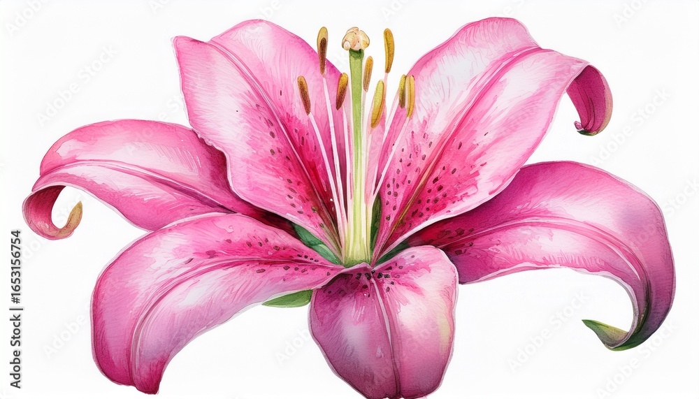 Naklejka premium hand drawn watercolor pink lily flower isolated on white background