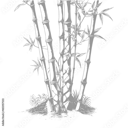 Elegant Bamboo Stalks in Detailed Monochrome Illustration
