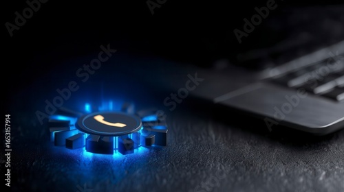 Online customer support chat interface call icon and support on phone and laptop. Instant help digital assistant hotline access remote assistance via device computer aid virtual