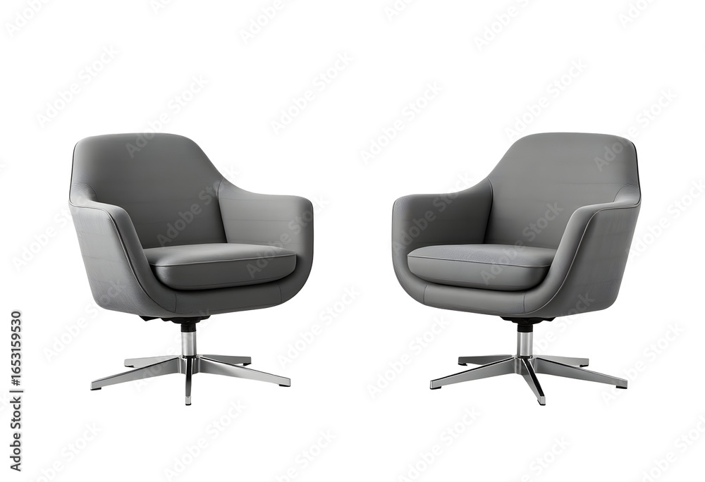 Obraz premium Two Modern Gray Swivel Armchairs on a Transparent Background