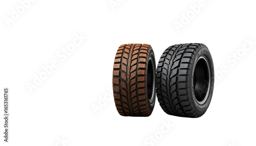 Pair of off-road racing tires on transparent background