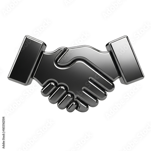 Sleek silver handshake icon symbolizing business partnerships and agreements in professional settings, 3D rendering with transparant backdrop