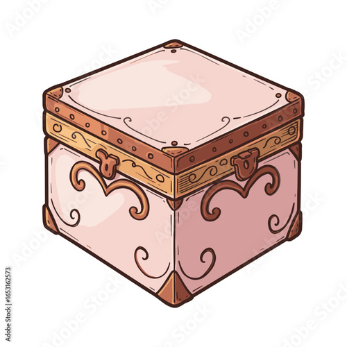 Elegant vintage jewelry box with ornate design and wooden accents. Vector illustration