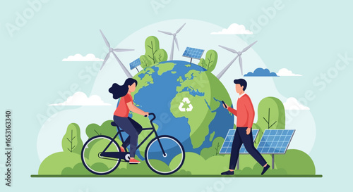Eco-Friendly Lifestyle with Renewable Energy Sources Illustration