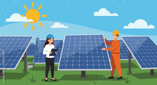 Solar Panel Installation and Inspection Illustration