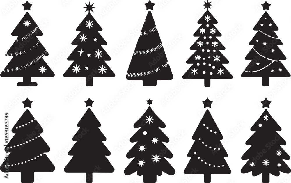 Obraz premium Christmas Tree Silhouette Bundle | Festive Holiday Vector Collection