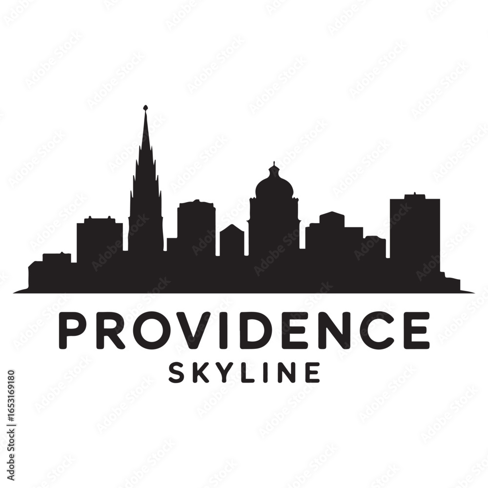 Naklejka premium Providence skyline silhouette. Vector illustration. Vector black silhouette. with white background