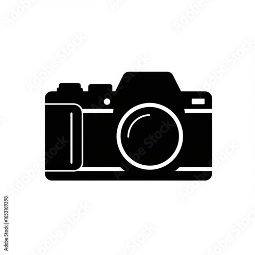 Black silhouette of a camera isolated on white background