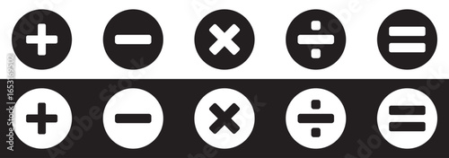 Addition subtraction division multiplication equality sign vector illustration design. Mathematical symbols plus, minus, multiply, divide and equal icon. 