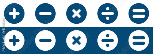 Addition subtraction division multiplication equality sign vector illustration design. Mathematical symbols plus, minus, multiply, divide and equal icon. 