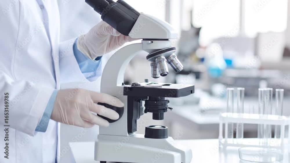 Scientist Adjusting Microscope in Laboratory, Scientific Research Concept Scientist Adjusting Microscope in Laboratory, Scientific Research Concept