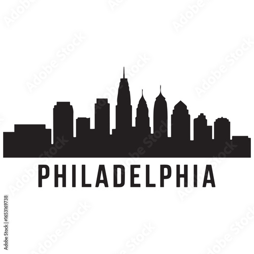 Philadelphia skyline silhouette. Black Philadelphia city. Vector black silhouette. with white background