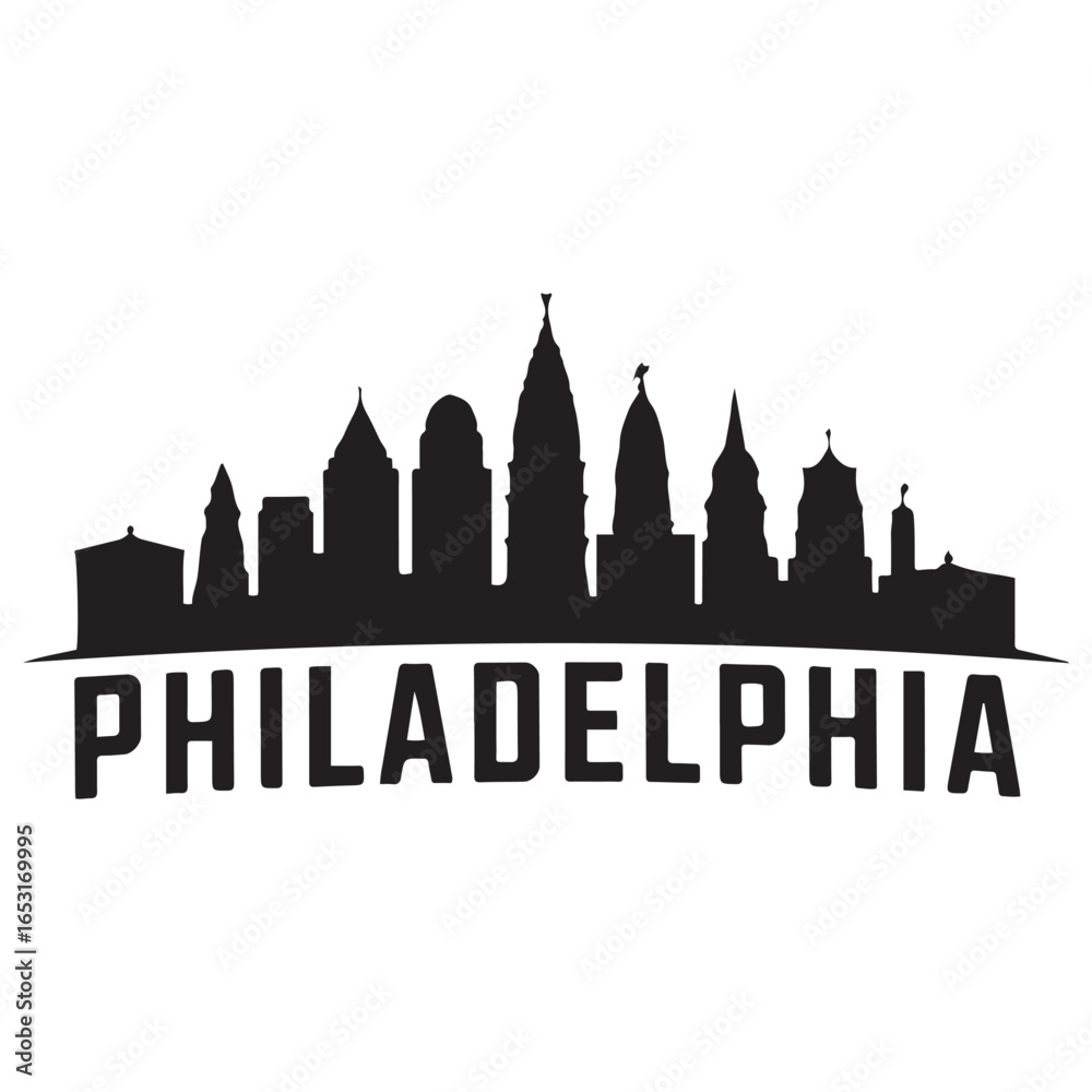 Obraz premium Philadelphia skyline silhouette. Black Philadelphia city. Vector black silhouette. with white background